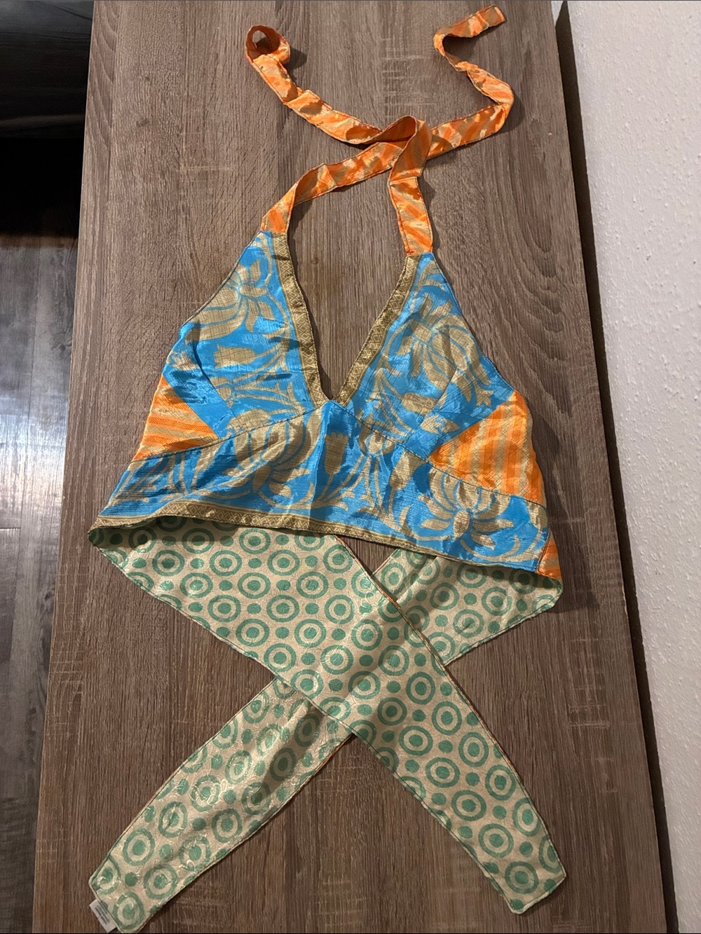 Blue & Orange Floral Halter Wrap Top